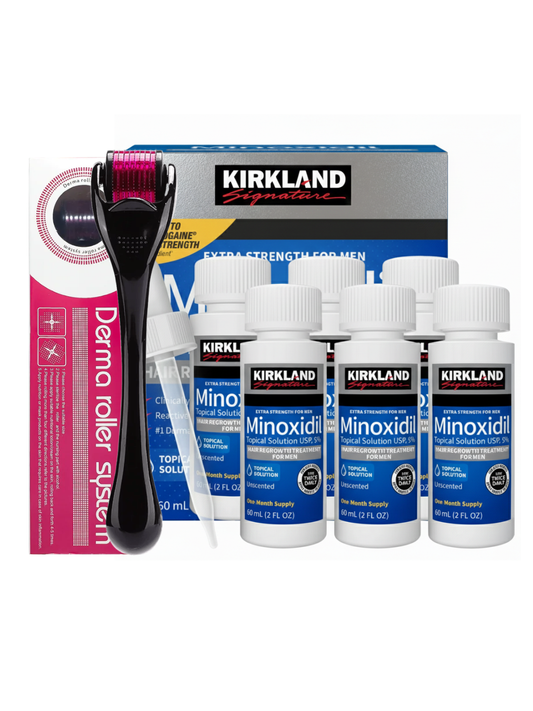 Caja Minoxidil Kirkland 5% X 6 unidades + 1 Dermarroller
