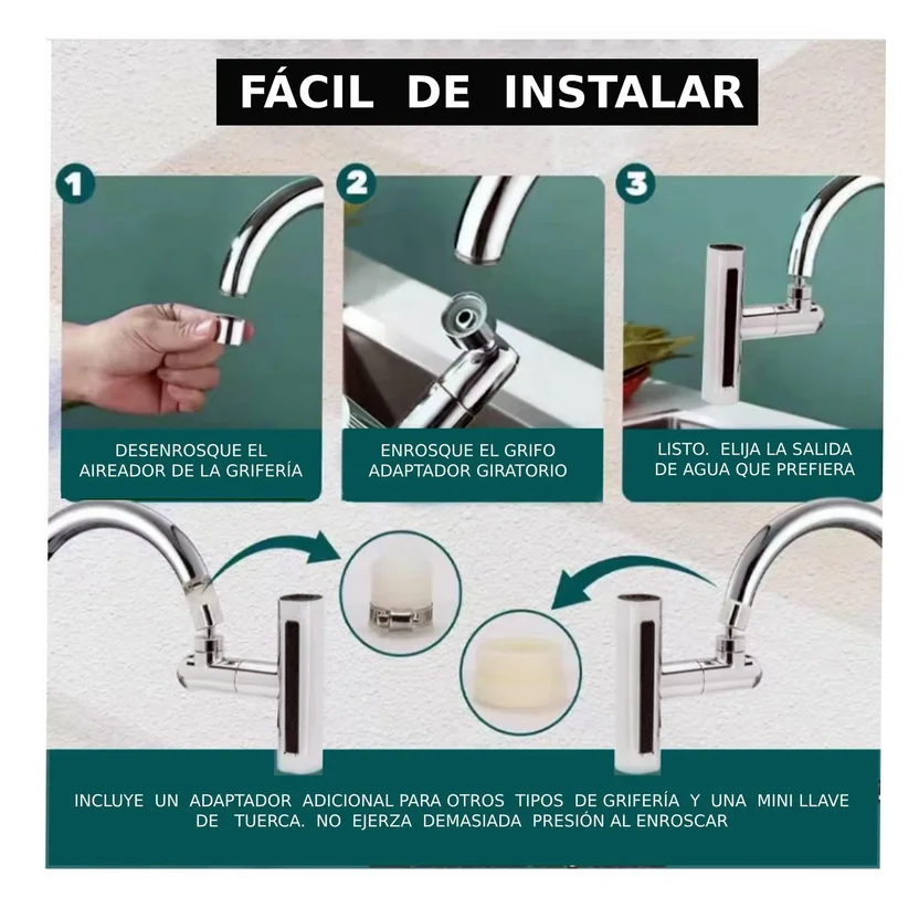 Adaptador Extensor Para Grifo 4 en 1 Giratorio 360°