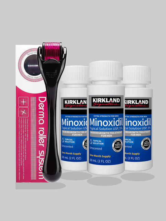 KIT Minoxidil Kirkland 5% X 3 unidades + Dermarroller
